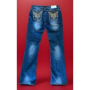 SHYANNE Women’s Scroll Dark Wash Bootcut Jeans Size 30 Reg **BLING **  Pockets